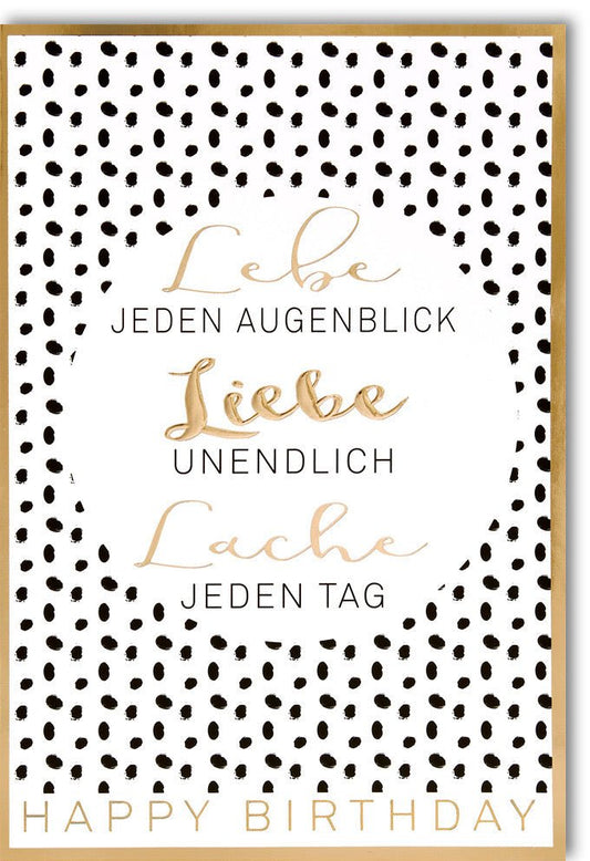 Geburtstagskarte - Stilvolle Karte in Schwarz & Gold mit Punkten für Freude und moderne Glückwünsche