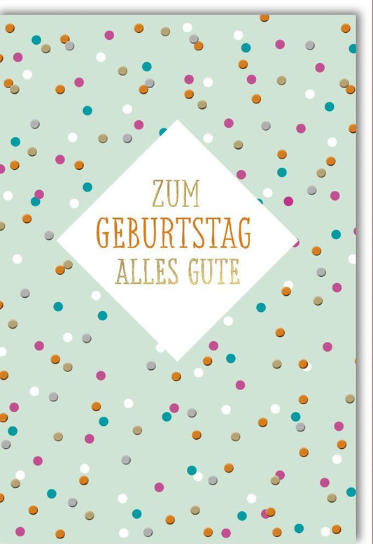 Geburtstagskarte – Stilvoller Gruß in Türkis mit bunten Punkten, Modernes Design für Erwachsene und Jugendliche, "Alles Gute zum Geburtstag"