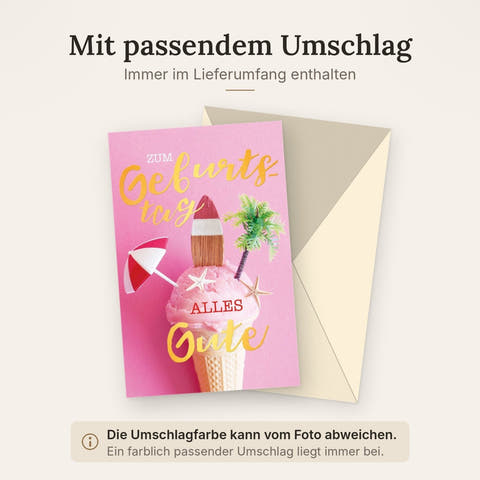 Geburtstagskarte "Strandparadies" - Sommerliches Motiv mit Eiscreme, Palmen & Meer für eine fröhliche Feier