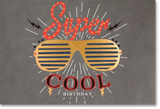 Geburtstagskarte - Stylische Sonnenbrille & Humorvoller Spruch, Elegantes Gold - Schwarz Design, Trendig & Lustig