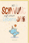 Geburtstagskarte: Süßes Nilpferd mit Lolli auf Zuckerrohrpapier, Bunte Illustration für Kinder & Erwachsene, Ideal für Partys & Geschenke
