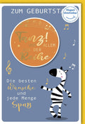 Geburtstagskarte: Tanzendes Zebra mit Musik - Lustige Magnet-Illustration für die Feier