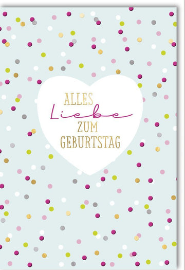 Geburtstagskarte - Türkis Herz & Konfetti, Liebevoller Gruß zum Geburtstag, Glückwunschkarte