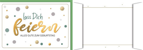 Geburtstagskarte Unisex – Goldene Schrift mit bunten Punkten und modernem Design