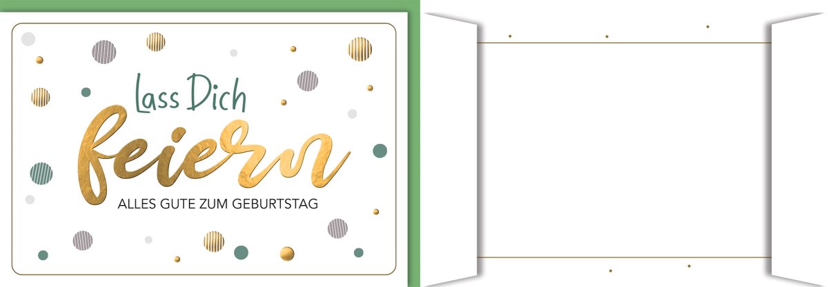 Geburtstagskarte Unisex – Goldene Schrift mit bunten Punkten und modernem Design