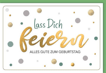 Geburtstagskarte Unisex – Goldene Schrift mit bunten Punkten und modernem Design