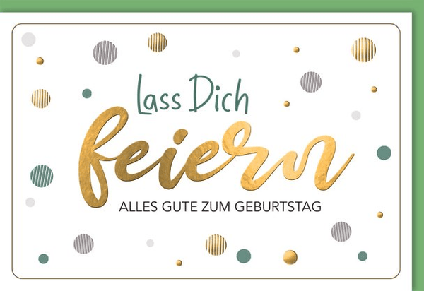 Geburtstagskarte Unisex – Goldene Schrift mit bunten Punkten und modernem Design