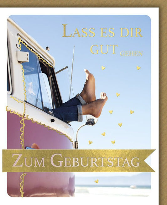 Geburtstagskarte Vintage Bulli am Strand, Retro Glückwünsche für Entspannung & Meer - Feeling, Sonne & Chill Vibes