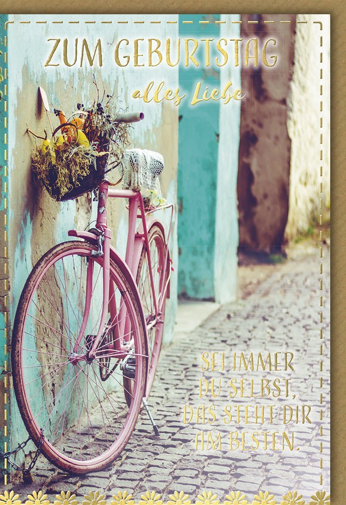Geburtstagskarte Vintage Fahrrad & Blumen - Retro Nostalgie für besondere Glückwünsche