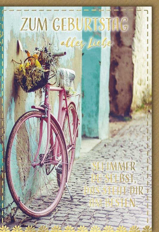 Geburtstagskarte Vintage Fahrrad & Blumen - Retro Nostalgie für besondere Glückwünsche