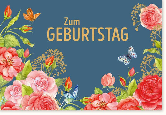 Geburtstagskarte Vintage Floral mit Schmetterlingen - Elegante Glückwunschkarte für besondere Anlässe