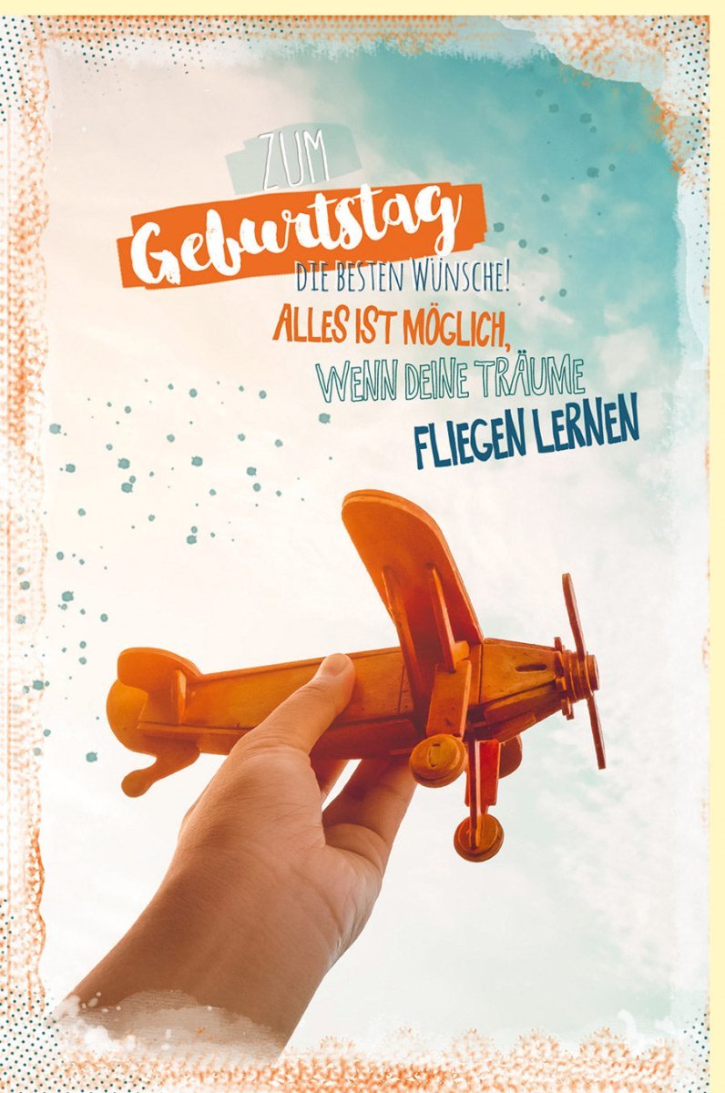 Geburtstagskarte Vintage Flugzeug | Inspirierende Glückwünsche im Retro Design | Orange Abenteuer für Erwachsene & Jugendliche