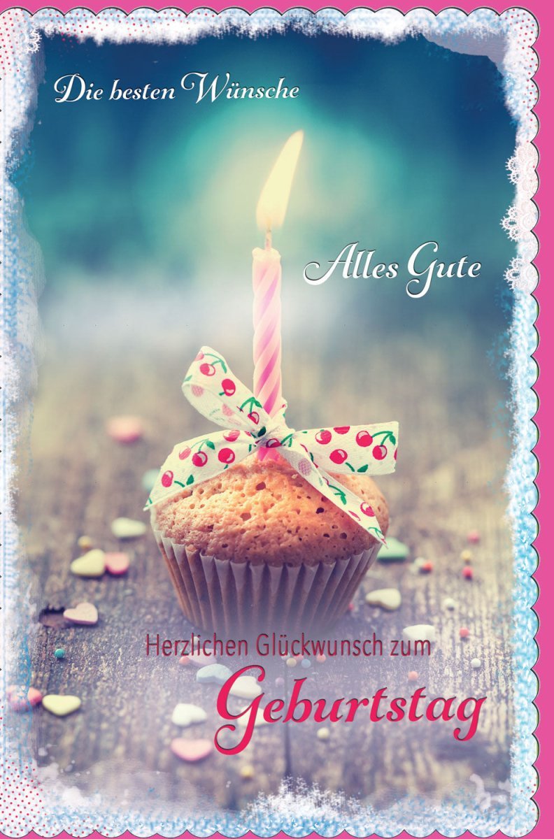 Geburtstagskarte - Vintage Retro Design mit Cupcake & Kerze, Hochwertige Gratulationskarte für besondere Anlässe
