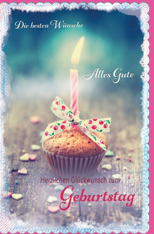 Geburtstagskarte - Vintage Retro Design mit Cupcake & Kerze, Hochwertige Gratulationskarte für besondere Anlässe