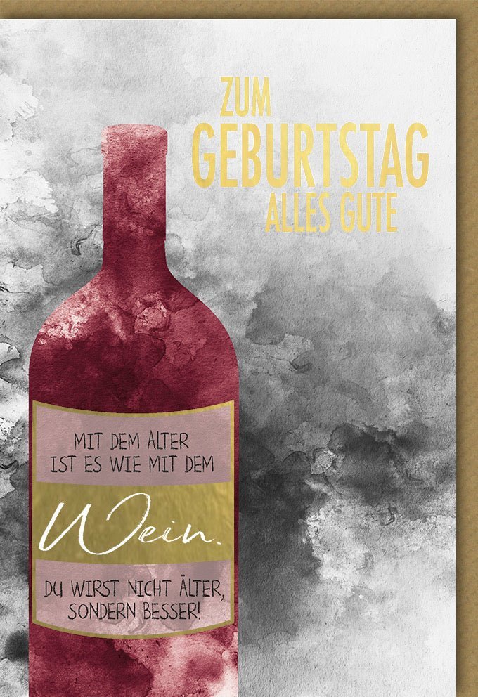 Geburtstagskarte: Weinflasche & Weisheit, Vintage Stil, Humorvolle Geburtstagsglückwünsche