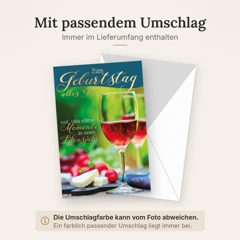 Geburtstagskarte - Weinmotiv mit Rotwein & Beeren, Sommergarten-Design für eine fröhliche Feier, Cheers Celebration