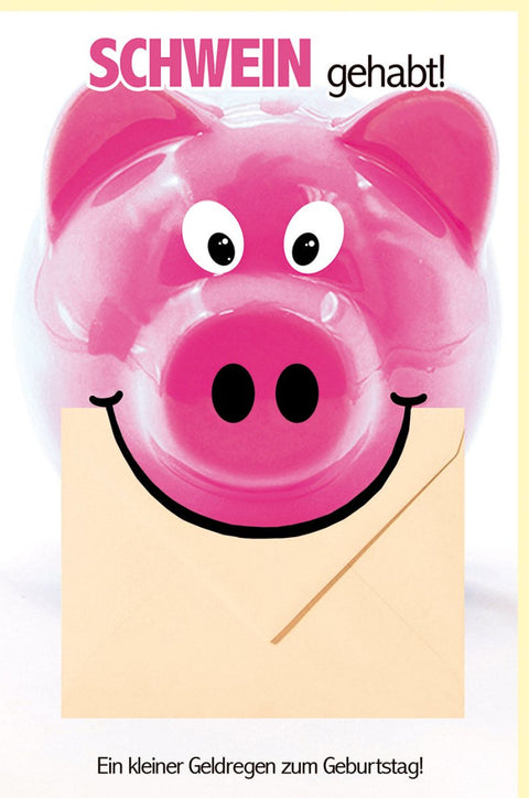 Geburtstagskarte – Witziges Sparschwein - Design, Pinkes Geldgeschenk für Erwachsene & Jugendliche, Originelle Geschenkkarte