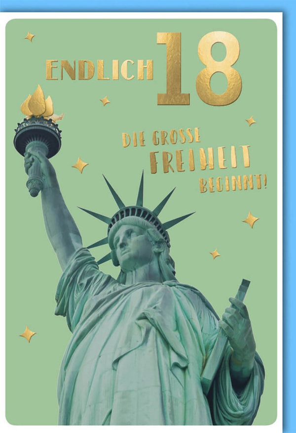 Geburtstagskarte zum 18. Geburtstag - Freiheitsstatue Motiv, Festliche Glückwünsche für Teenagerfeier