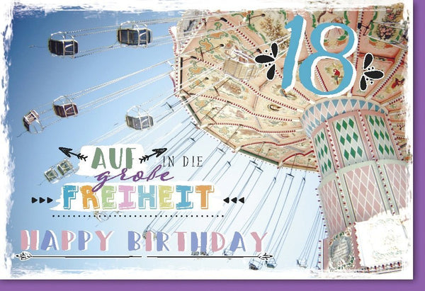Geburtstagskarte zum 18. Geburtstag - Kettenkarussell-Design für Jugendliche voller Spaß und Glückwünsche