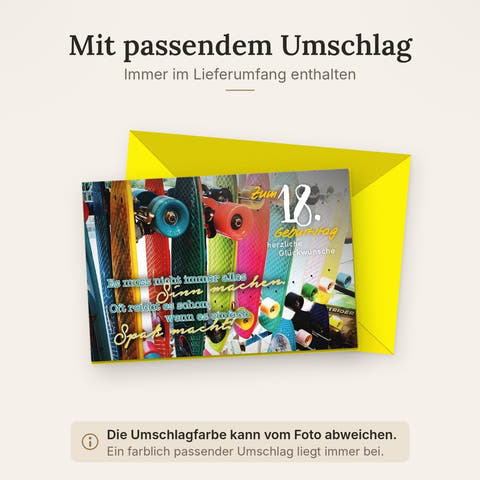 Geburtstagskarte zum 18. – Skateboard-Design für Jugendliche, voller Farbe und Freude