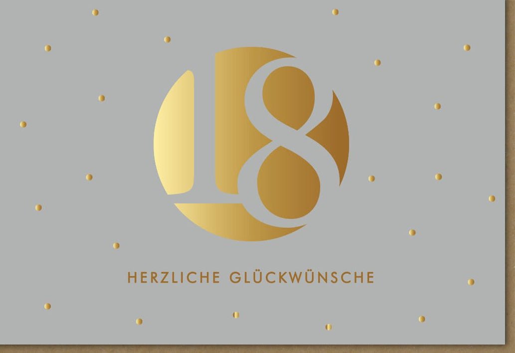 Geburtstagskarte zum 18. - Stilvolle Glückwünsche mit Goldakzenten, Unisex Design für Teenager & Jugendliche, Geburtstagskarten - 18 - Jahre