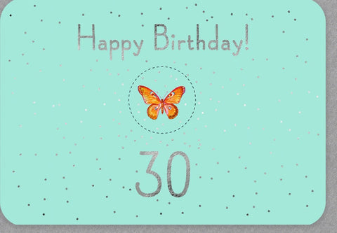 Geburtstagskarte zum 30. - Elegantes Schmetterlingsdesign mit Glitzer für stilvolle Feier und Einladung