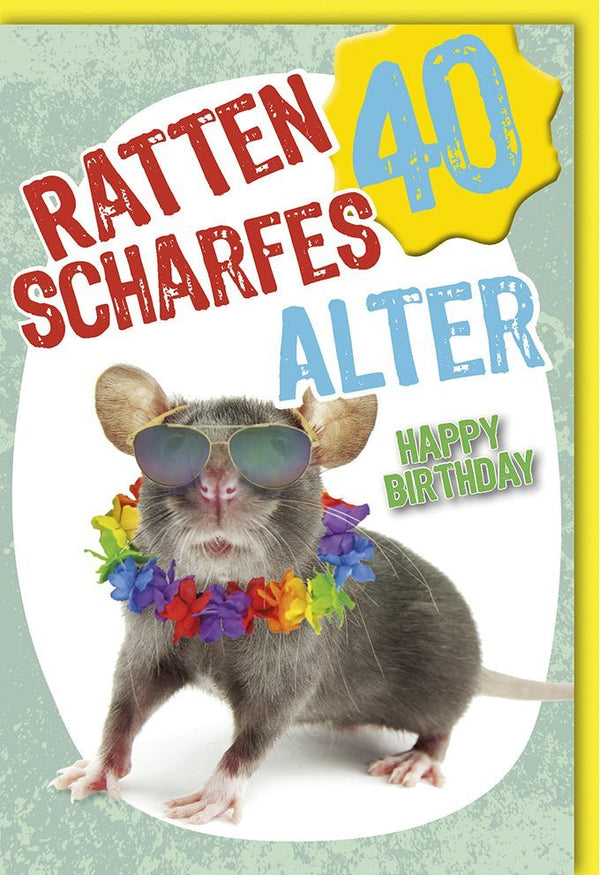 Geburtstagskarte zum 40. - Coole Ratten mit Sonnenbrille, Humorvolle Glückwünsche für eine bunte Feier