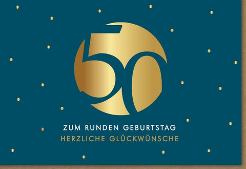 Geburtstagskarte zum 50. – Edles Design in Gold & Blau, Perfekt für Jubiläumsfeiern von Erwachsenen & Senioren