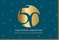 Geburtstagskarte zum 50. – Edles Design in Gold & Blau, Perfekt für Jubiläumsfeiern von Erwachsenen & Senioren