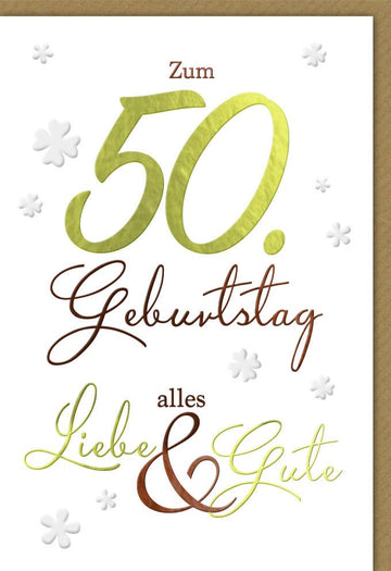 Geburtstagskarte zum 50. Geburtstag - Stilvolle Glückwünsche in Grün - Weiß, Perfekt für Frauen und Männer, Feierliche Dekoration
