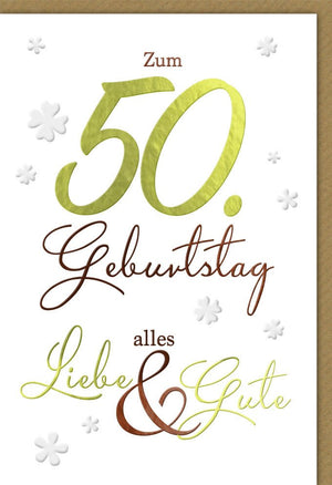 Geburtstagskarte zum 50. Geburtstag - Stilvolle Glückwünsche in Grün-Weiß, Perfekt für Frauen und Männer, Feierliche Dekoration