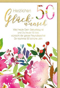Geburtstagskarte zum 50. Jubiläum - Aquarellblumen für den besonderen Fünfzigsten