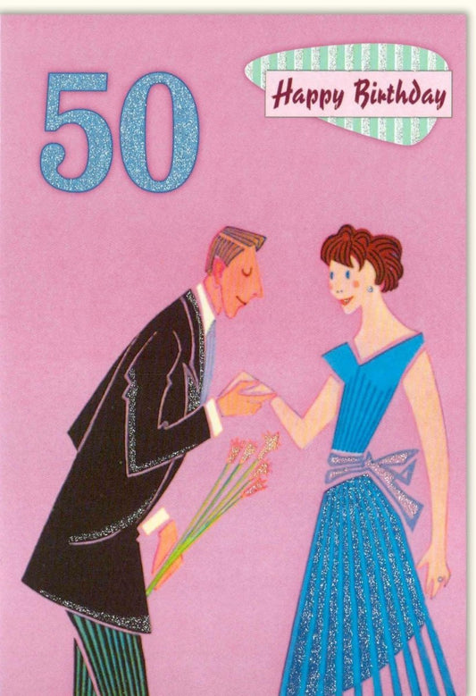 Geburtstagskarte zum 50. Jubiläum - Elegantes Blumendesign für Männer & Frauen, Geschlechtsneutral, Perfektes Geschenk zur Feier