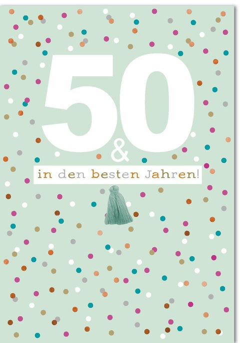 Geburtstagskarte zum 50. Jubiläum - XXL A4 Format mit bunten Punkten für farbenfrohe Feierlichkeiten und ganzjährige Glückwünsche
