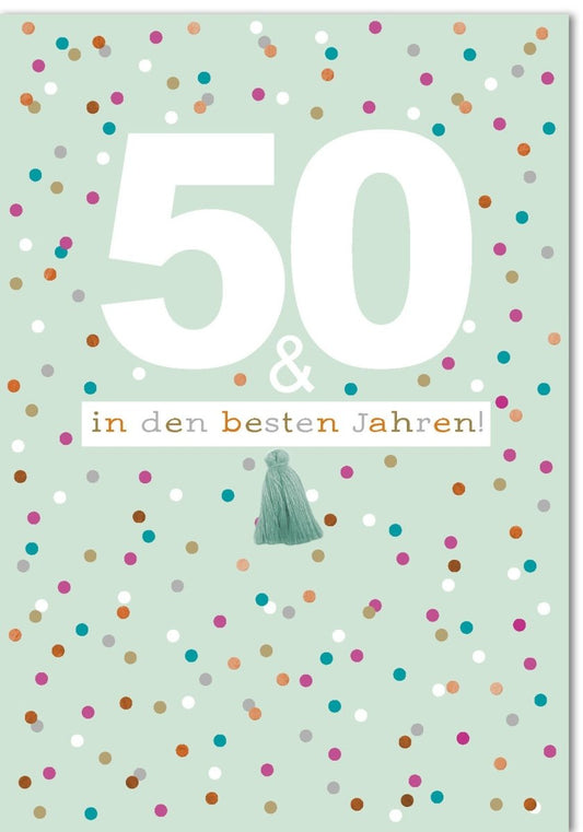 Geburtstagskarte zum 50. Jubiläum - XXL A4 Format mit bunten Punkten für farbenfrohe Feierlichkeiten und ganzjährige Glückwünsche