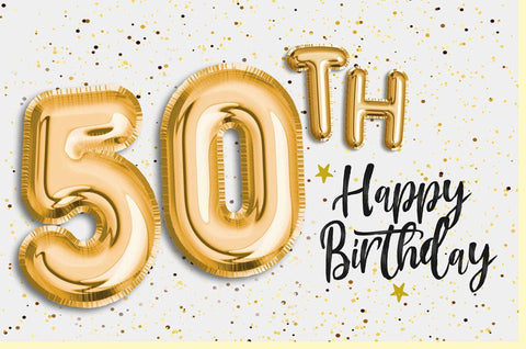 Geburtstagskarte zum 50. – Stilvolle Glitzerkarte mit Goldakzenten und Konfetti für eine unvergessliche Feier