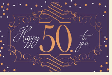 Geburtstagskarte zum 50. - Stilvolle Lila - Gold Karte mit Vintage Schrift für runden Geburtstag