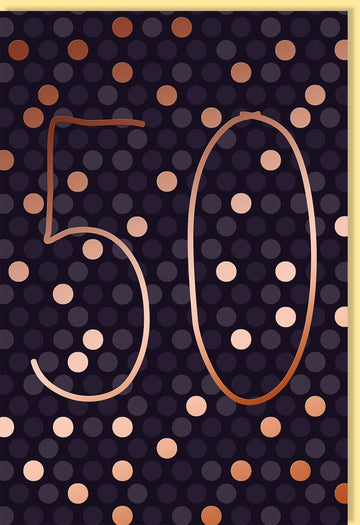 Geburtstagskarte zum 50.: Stilvolle Schriftkarte mit Roségoldfolie, Festliches Design und Goldakzenten für eine elegante Feier