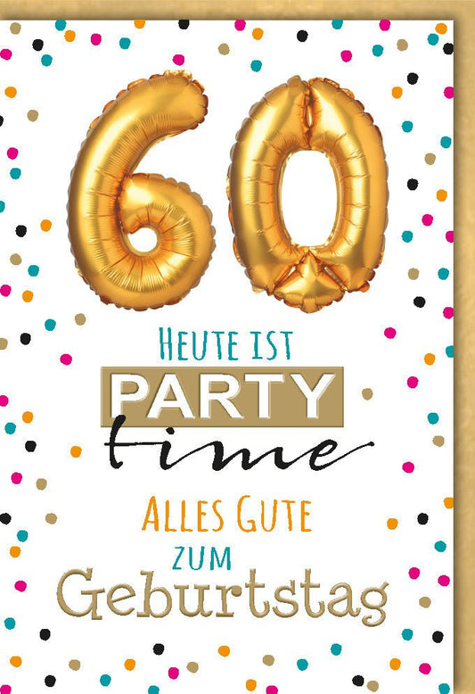 Geburtstagskarte zum 60. – Elegante Glückwünsche mit Goldballons und Konfetti für den runden Geburtstag