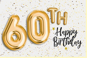 Geburtstagskarte zum 60.: Stilvolle Glimmer - Schrift, Gold & Weiß Design, Festliche Glückwünsche für Erwachsene