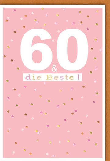 Geburtstagskarte zum 60. – Stilvolle Karte mit Rosa Konfetti und Festlichem Schriftzug für den Sechzigsten Geburtstag