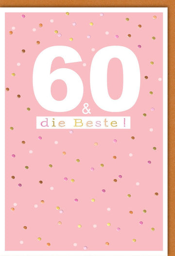 Geburtstagskarte zum 60. – Stilvolle Karte mit Rosa Konfetti und Festlichem Schriftzug für den Sechzigsten Geburtstag