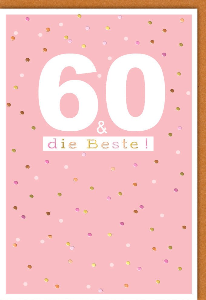 Geburtstagskarte zum 60. – Stilvolle Karte mit Rosa Konfetti und Festlichem Schriftzug für den Sechzigsten Geburtstag