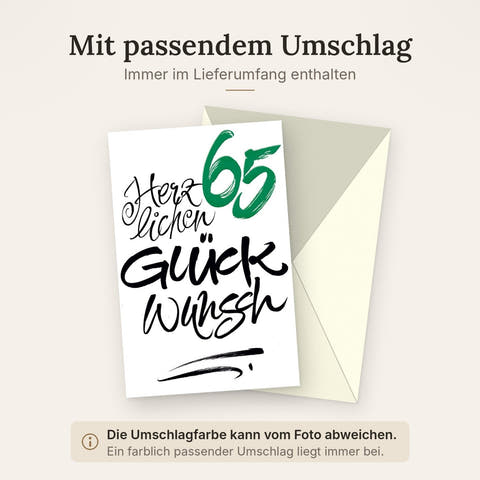 Geburtstagskarte zum 65. Jubiläum - Stilvolle Glückwünsche in Schwarz & Grün mit Zahlenmotiv