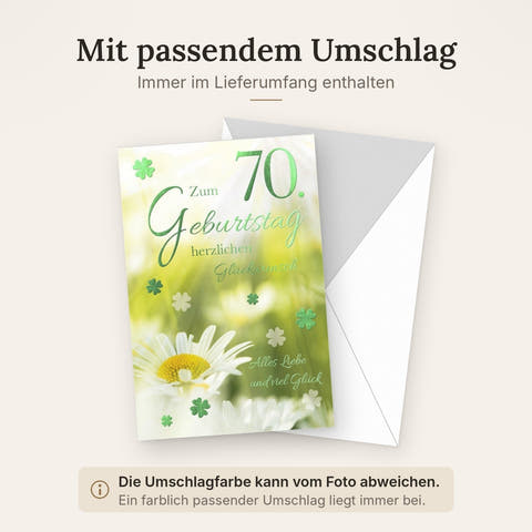Geburtstagskarte zum 70. Jubiläum - Elegante Glückwünsche mit Kleeblatt & Blumen für die Siebzigste Feier
