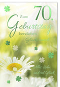 Geburtstagskarte zum 70. Jubiläum - Elegante Glückwünsche mit Kleeblatt & Blumen für die Siebzigste Feier