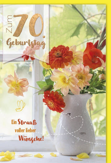 Geburtstagskarte zum 70. Jubiläum - Elegantes Blumenstrauß - Design, Herzliche Gratulation für runde Geburtstage und besondere Anlässe