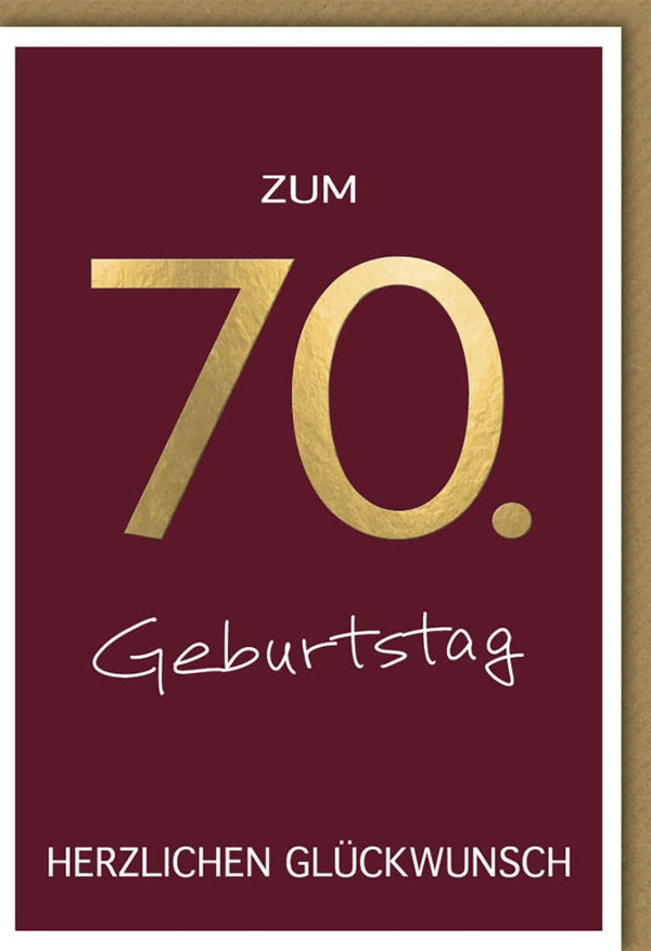 Geburtstagskarte zum 70. Jubiläum - Klassische Karte mit Goldakzenten für den Siebzigsten Geburtstag, Elegante Gratulationskarte
