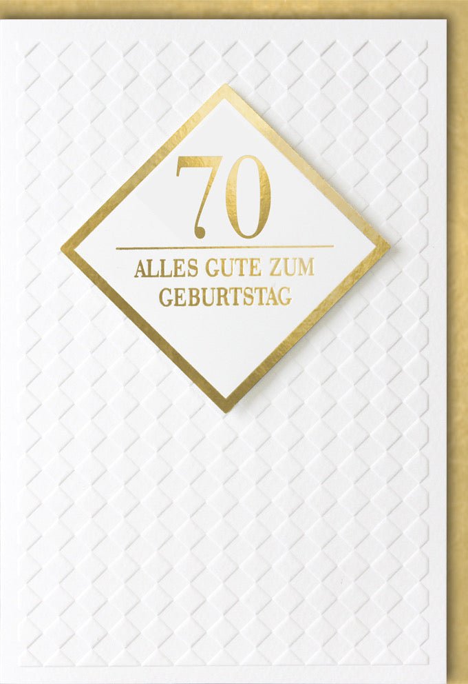 Geburtstagskarte zum 70. Jubiläum - Stilvolle Glückwünsche in Gold & Weiß mit Zahlenmotiv für den Siebzigsten