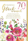 Geburtstagskarte zum 70. Jubiläum - Stilvolle Karte mit Aquarellblumen und goldenem Schriftzug